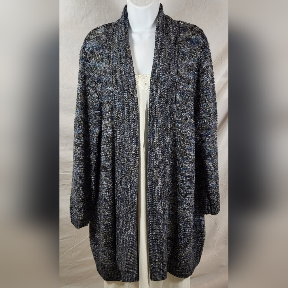 LIZ & ME Black and Blue Open Front Cardigan - Plus Size 1X or Size 18/20W - Picture 6 of 10